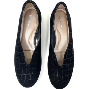 Beautifeel Jolie Black Crocco Print Suede Flats